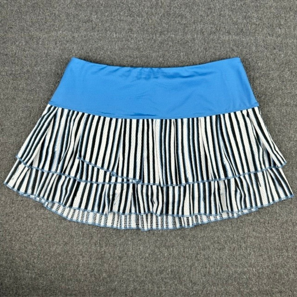 Lucky in Love Womens Blue Striped Tiered Tennis Skort Medium Pleated Athletic